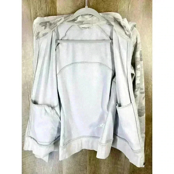 Athleta Jacket Women’s Medium Gray Camo Triumph Printed Hoodie Gypsum Full Zip - Picture 5 of 9
